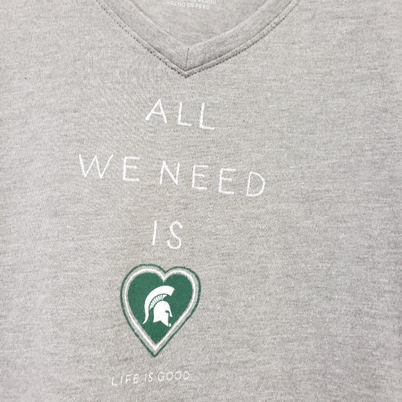 Life is good Michigan State Spartans v-neck graphic t-shirt woman's size medium - Picture 2 of 7